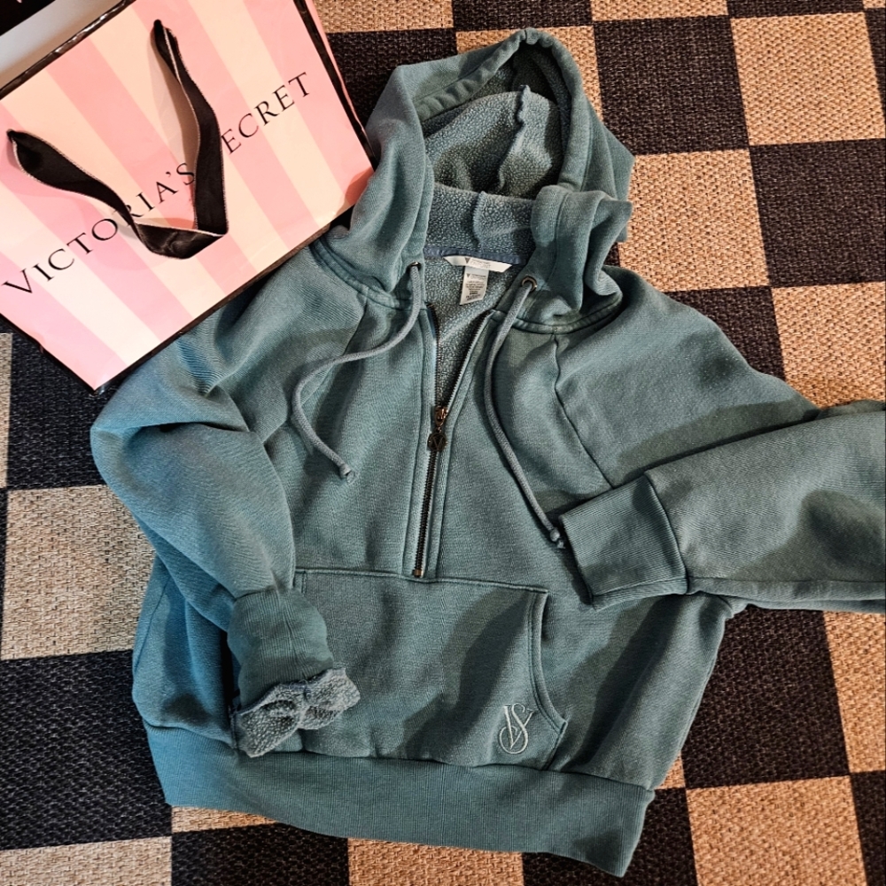 Victoria's Secret Teal Cropped Hoodie,size S